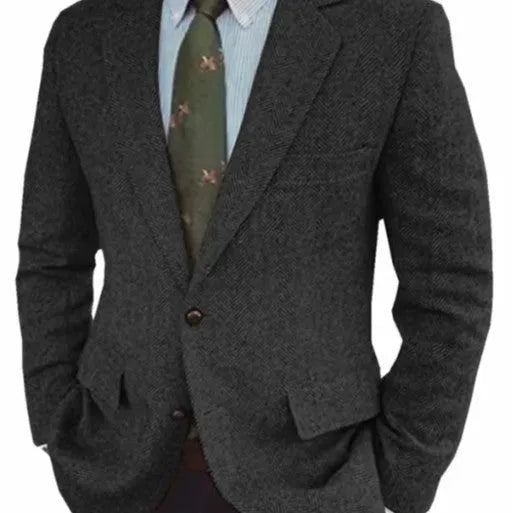 Men's solid colour retro herringbone suit jacket with long sleeves and flax lining in four colours