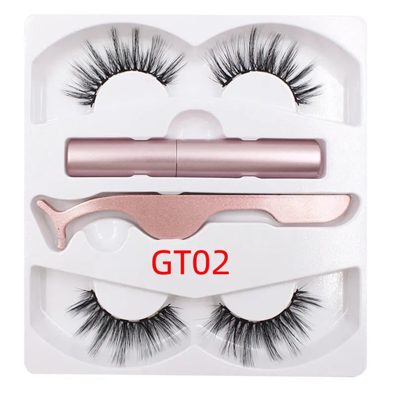 Magnetic eyeliner and false eyelash set with tweezer, waterproof, reusable, 0.2 mm silicone fibres, natural look