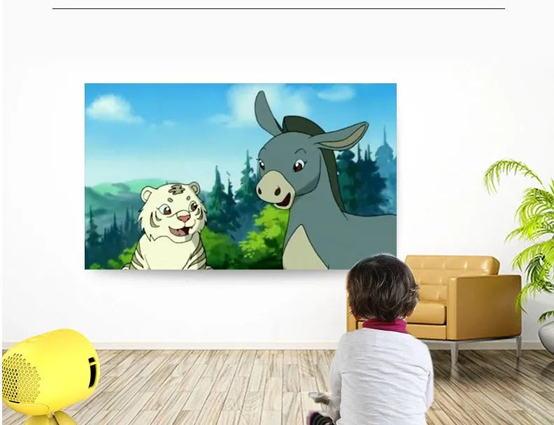YG220 portable LED projector in white or yellow colour showing front projection lens.