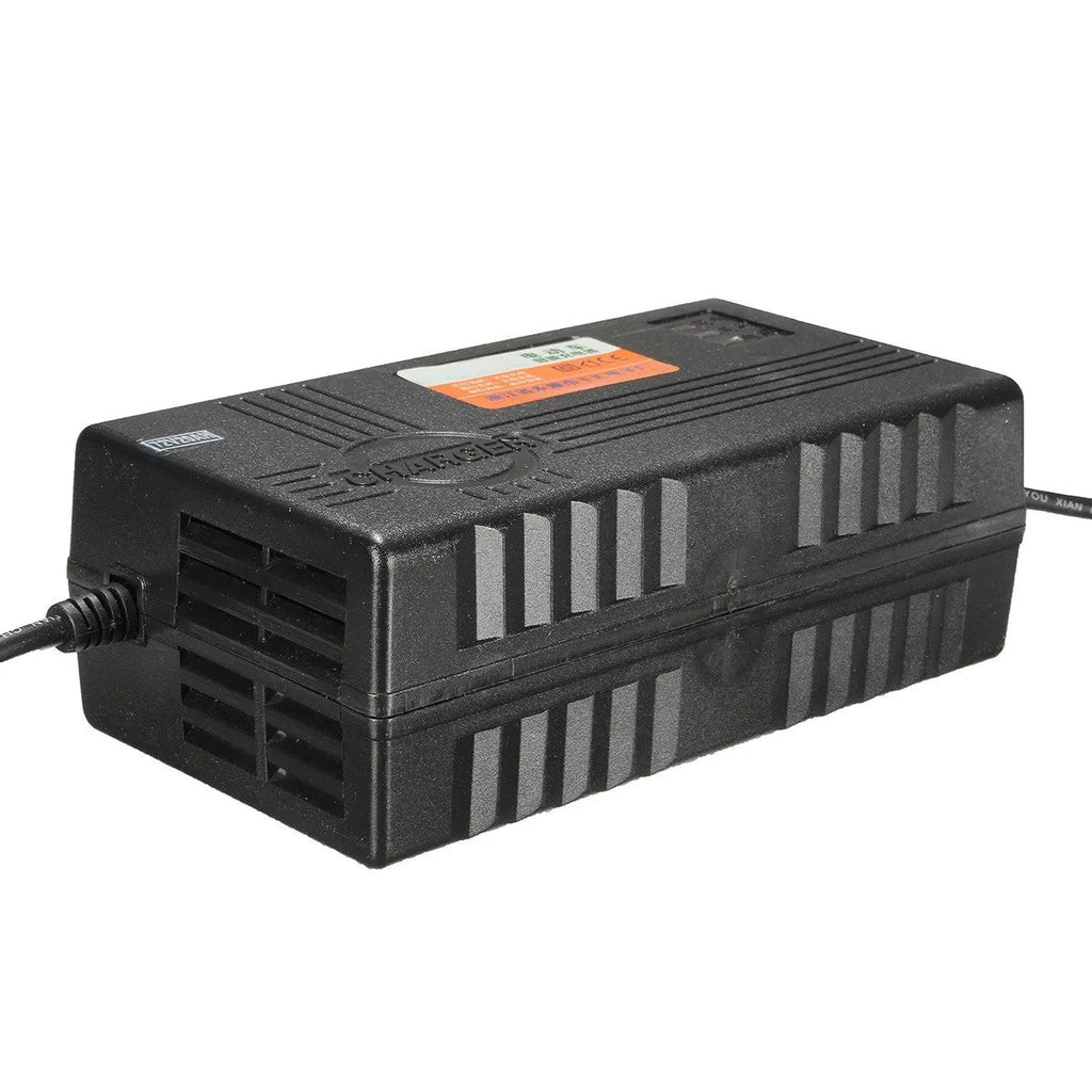 Black 72V20AH electric car charger for lead-acid batteries with selectable AU, EU, or US plug