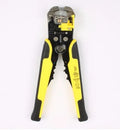 Yellow automatic wire stripper crimper tool with adjustment screw for 10-24 AWG cables