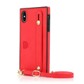 Leather messenger phone case with card slot and wrist strap for iPhone, shown in multiple colours.