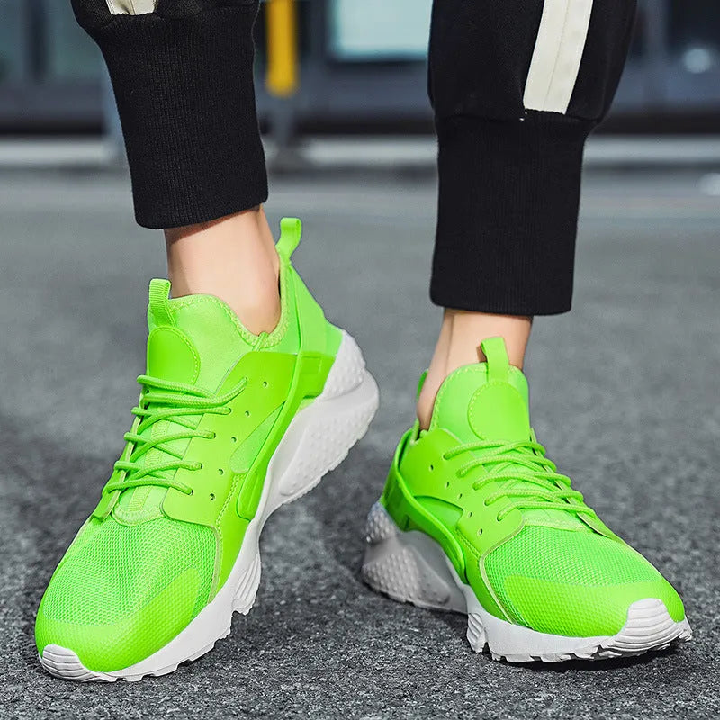 Men's low-top casual mesh shoes in green with front lace-up closure and cross shoulder strap detail