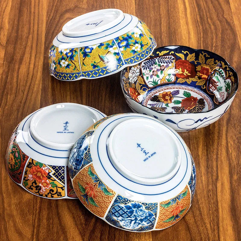 Japanese style retro peony ceramic bowls with golden colour and 4-inch diameter