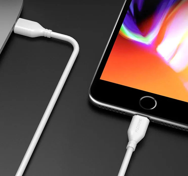 White braided USB-C to Lightning cable measuring 1 metre with connectors shown
