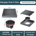 Gun grey 304 stainless steel courtyard floor drain with a 15x15cm square drain opening.