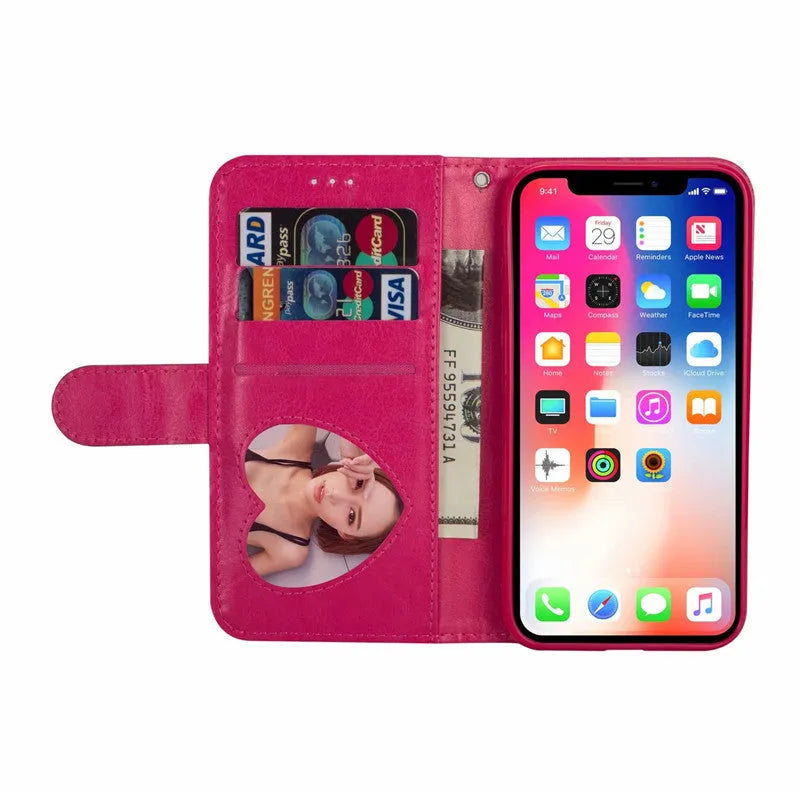 PU zipper phone case for iPhone in black, showing zipper closure and card slot