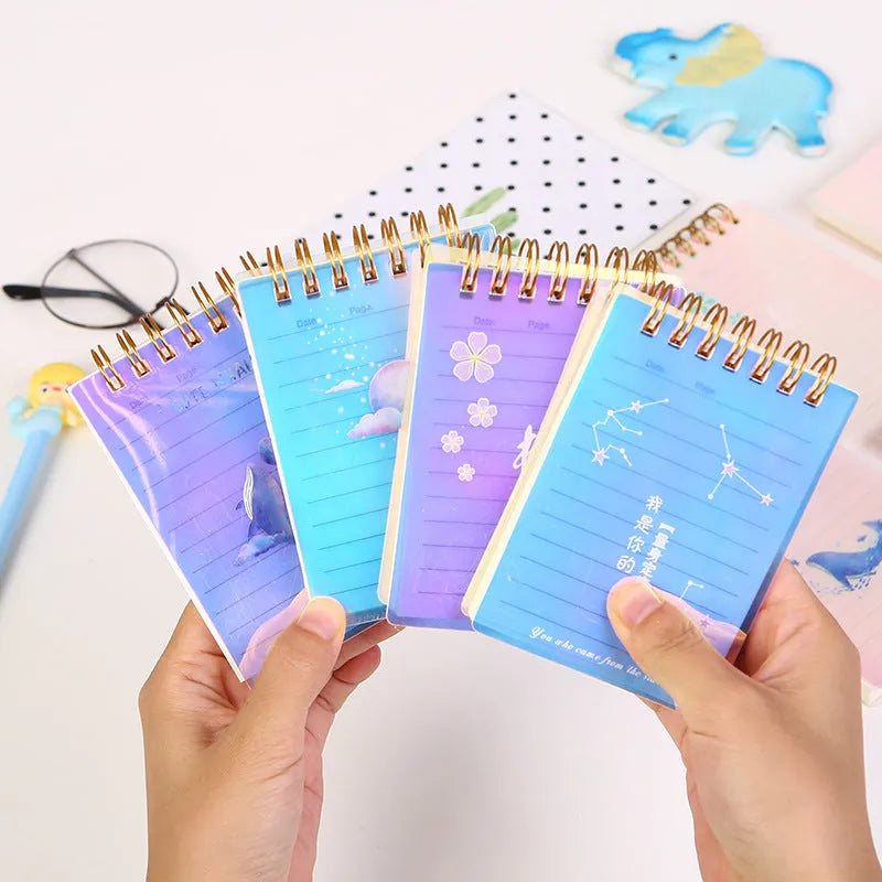 A7 spiral-bound pocket notebook with PP plastic cover in cherry blossom design showing open pages with 80g paper