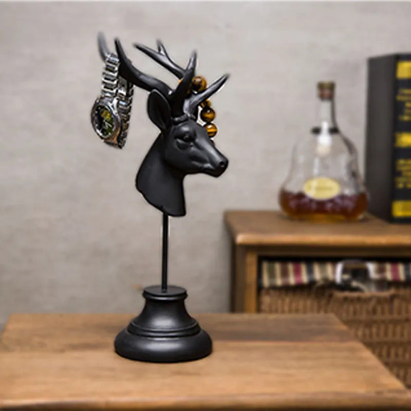 Handcrafted natural resin animal sculpture for home décor in black, white, or wood colour, 32cm tall.