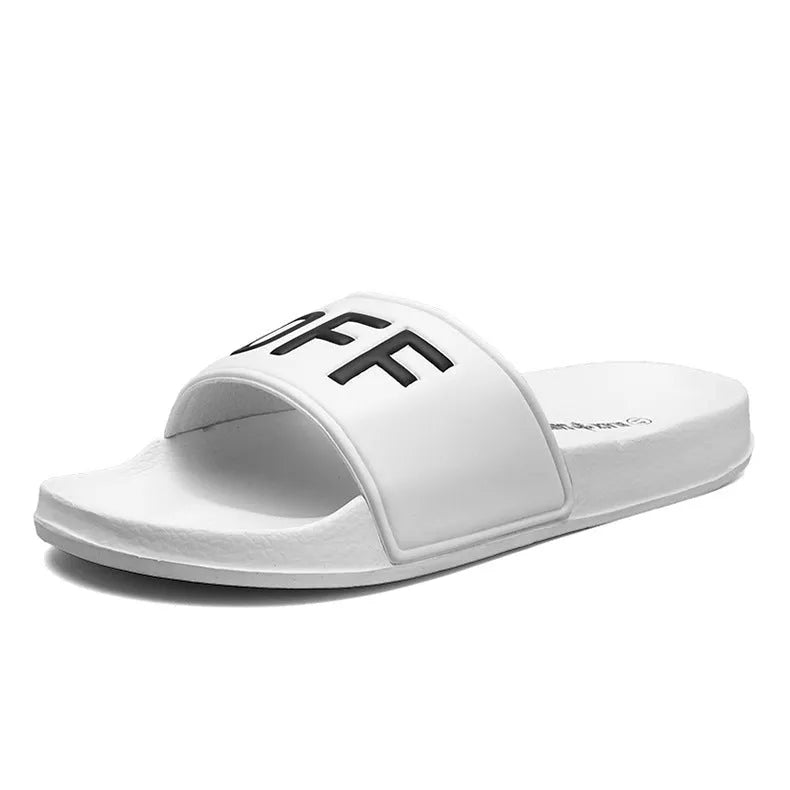 Large size personalised men's slippers with open toe design in black or white colour options