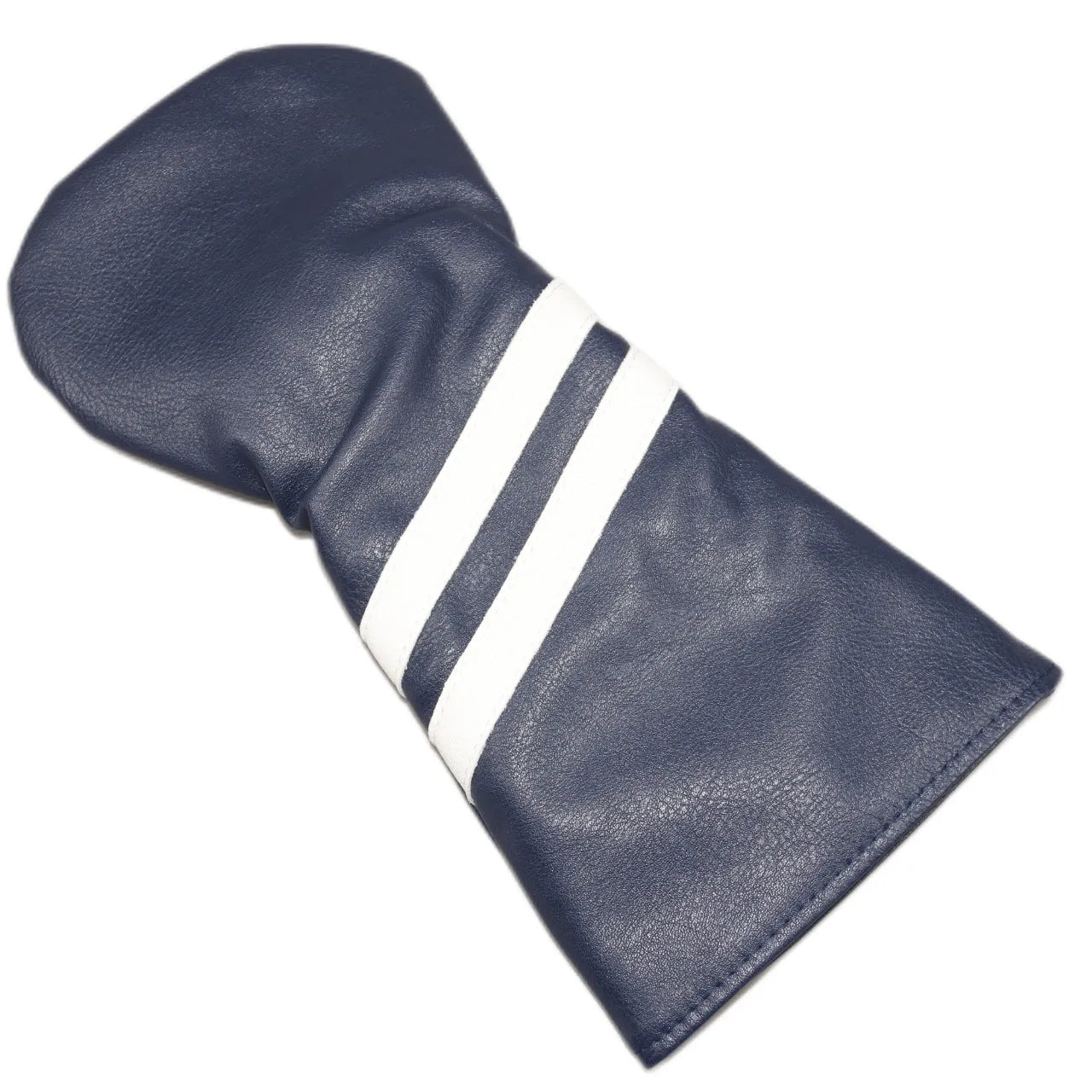 Golf club sleeve two oblique strips wood rod head cover in black PU, side view