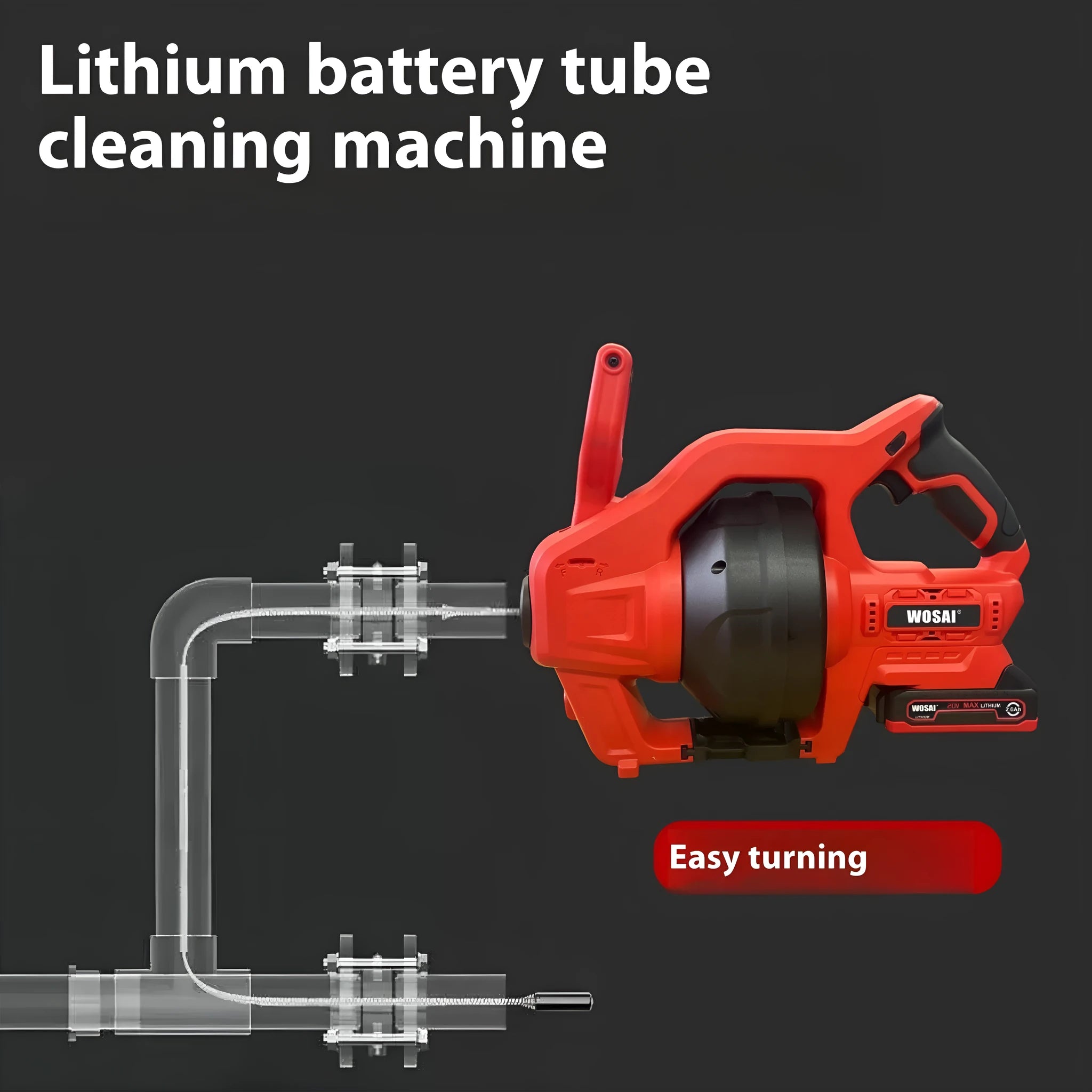 Cordless 20V portable electric drain cleaner with 25-foot cable and 7mm flexible shaft