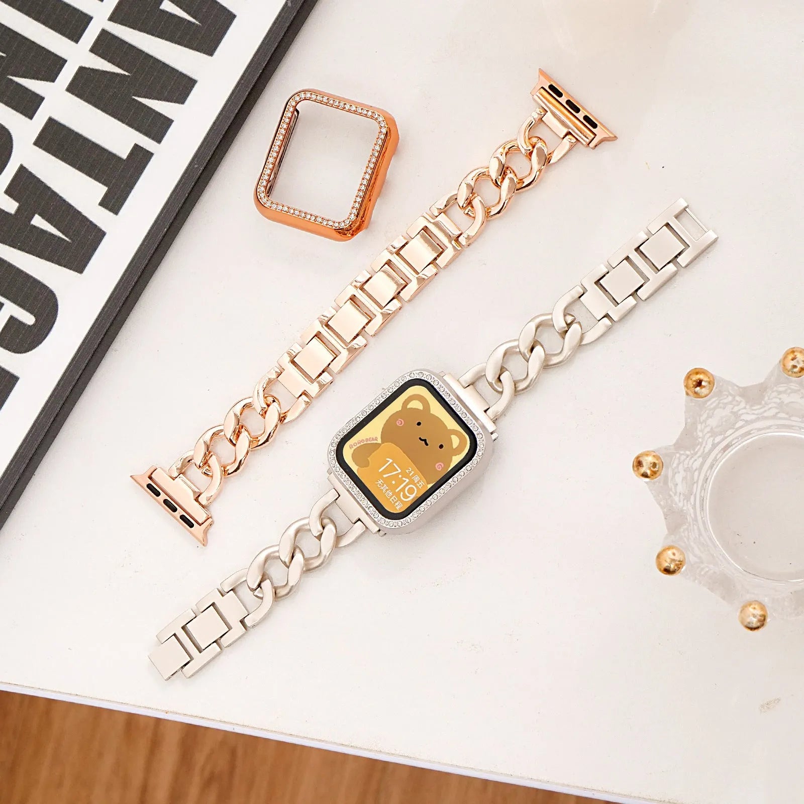 Denim chain pattern metal strap for Apple Watch in five colour options