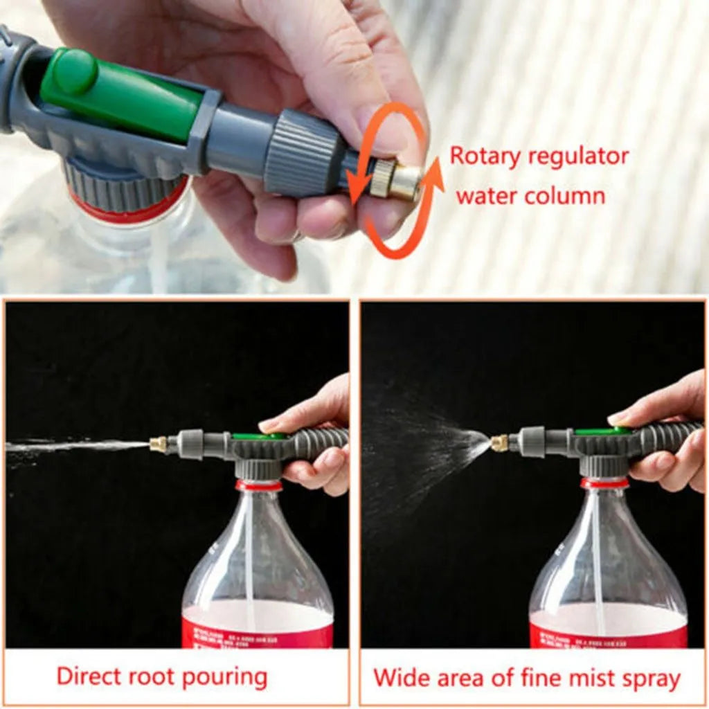Grey universal beverage bottle watering sprayer nozzle with 30cm tube on plant pot