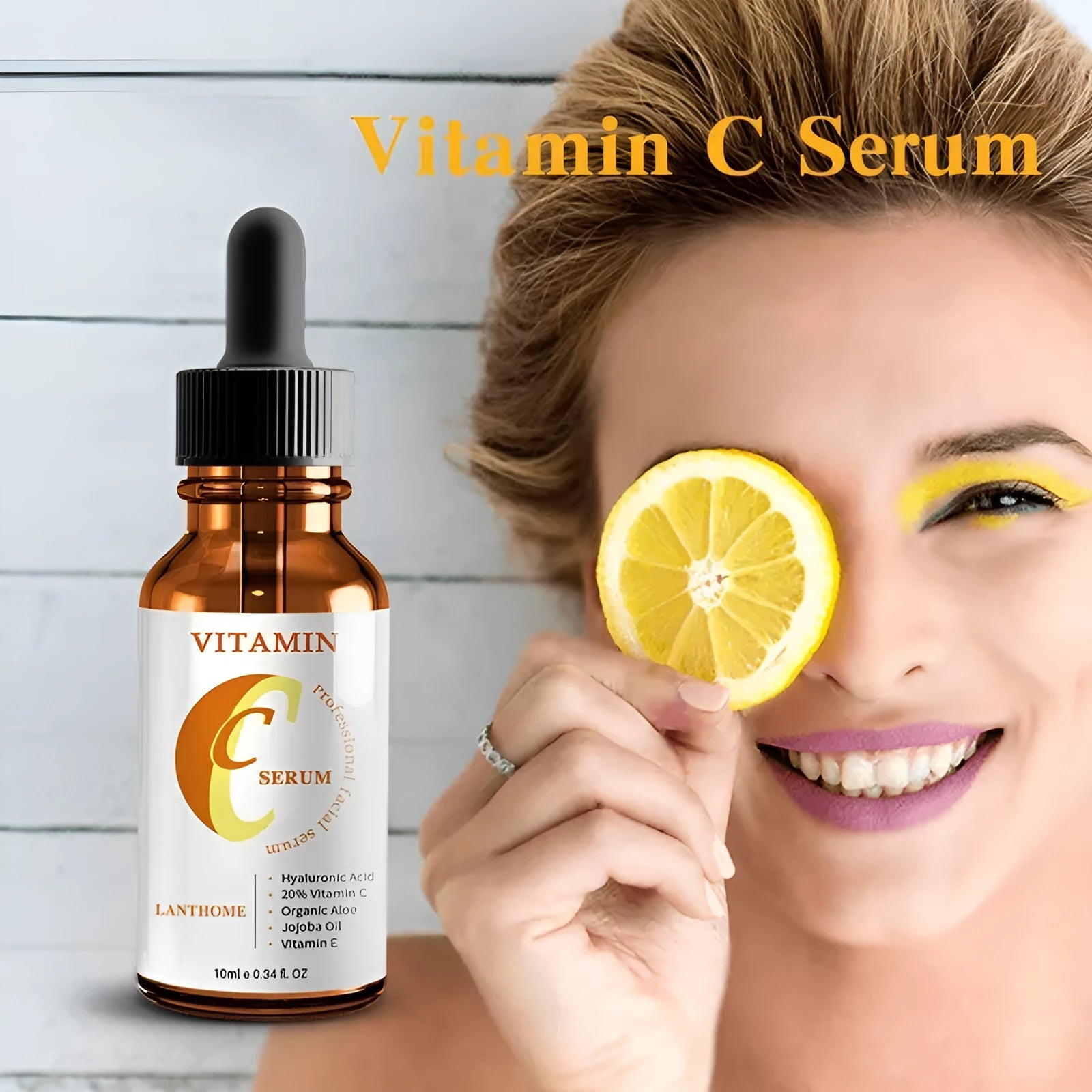 Vitamin C hyaluronic acid facial serum bottle for skin brightening and anti-aging