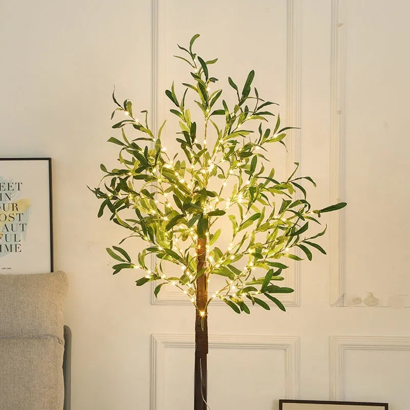 1.8 metre tall simulation olive leaf tree with warm USB-powered LED lights for courtyard decoration