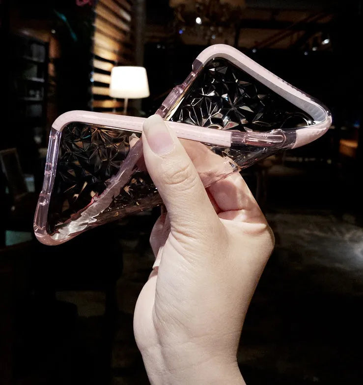 Simple stripe design TPU phone case for iPhone, shown in pink, white and black border colour options.