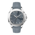 Classic Grenade silicone band quartz watch, grey strap with silver case, sporty style, 10mm thin