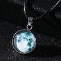 Christmas constellation pendant necklace with luminous alloy chain and blue night sky glass pendant.
