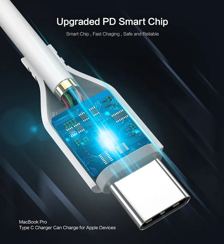 White braided USB-C to Lightning cable measuring 1 metre with connectors shown