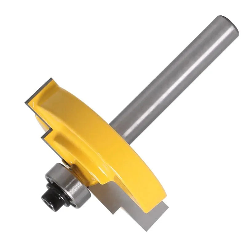 Carbide door and window step knife router bit with 47.62mm ball diameter, 8mm shank, and two flutes on a wooden workbench