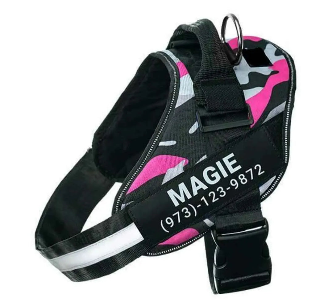 Reflective adjustable no-pull dog harness vest with chest strap and D-ring leash attachment