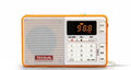 Tecsun Q3 digital audio MP3 player with FM radio in multiple colour options showing front panel with buttons
