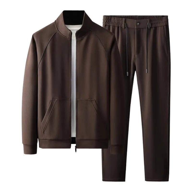 Stand collar sports suit in polyvinyl alcohol fibre with slim fit and long sleeves