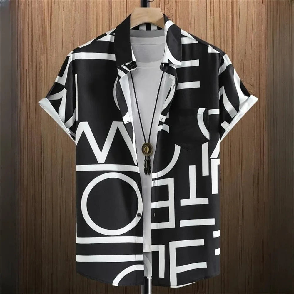 Men's camouflage 3D digital stitching short sleeve shirt with cardigan style in loose fit