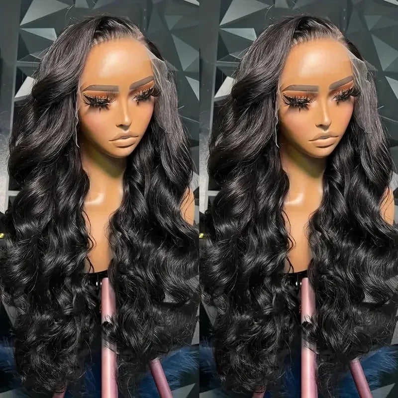 Black M1613 22-inch curly full-head wig for ladies on a display.