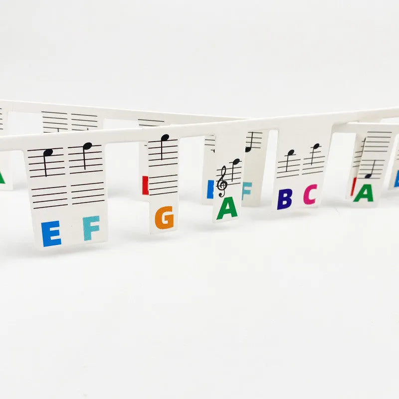 88-key piano keyboard stickers set with colour note bars and black notes labels in OPP bags