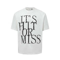 Men's blue American retro letter print cotton blend T-shirt with round neck and loose fit