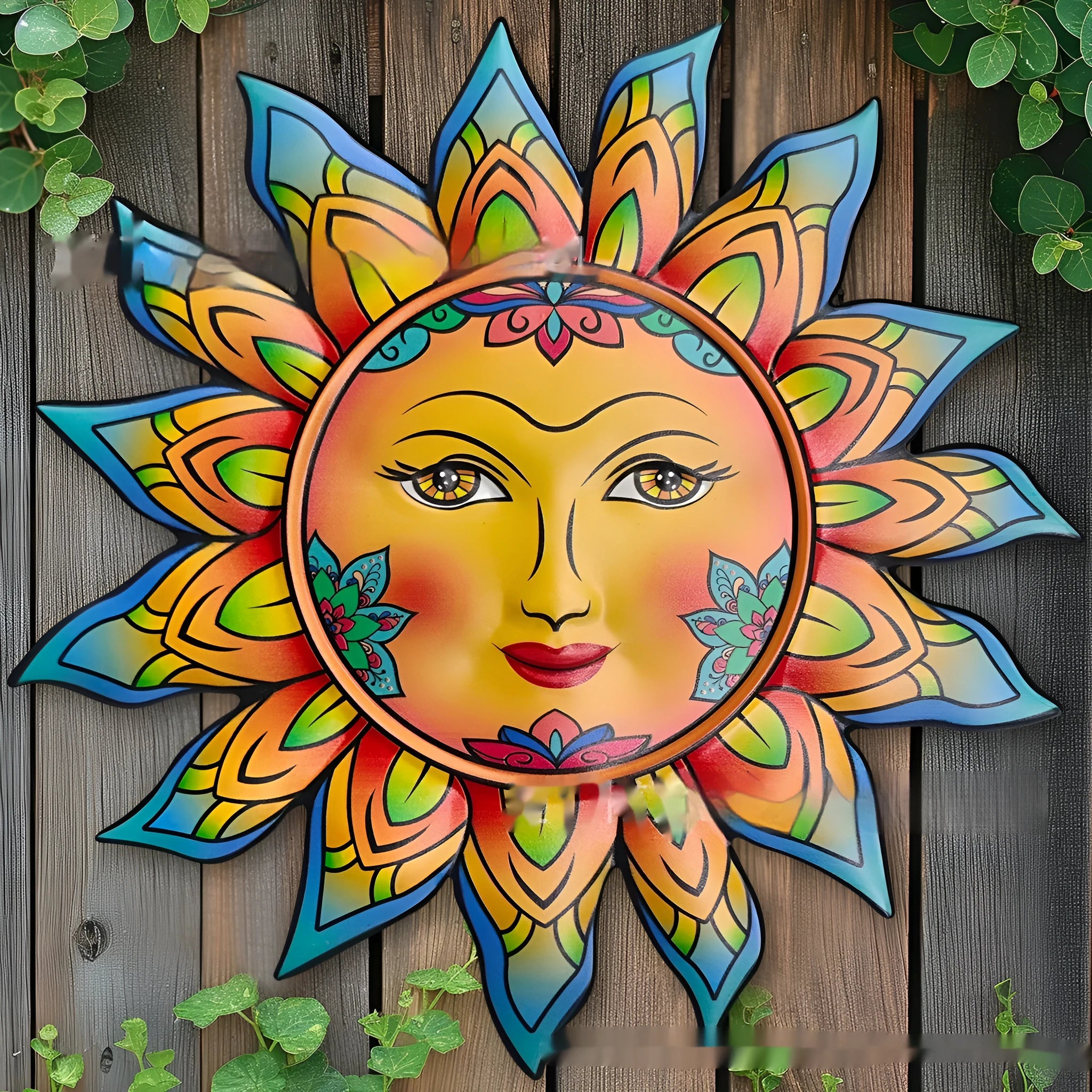 Iron sun face wall hanging decorative craft in multiple colour options for indoor living room display