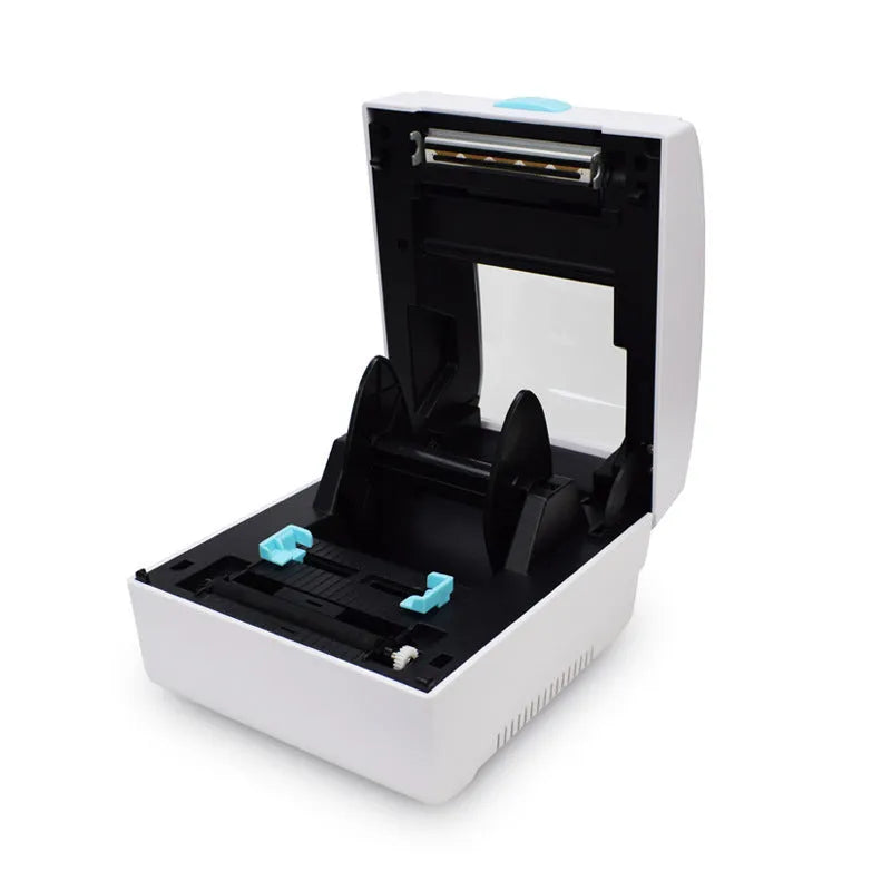 White Bluetooth thermal label printer with USB connectivity for heat-sensitive shipping and address labels