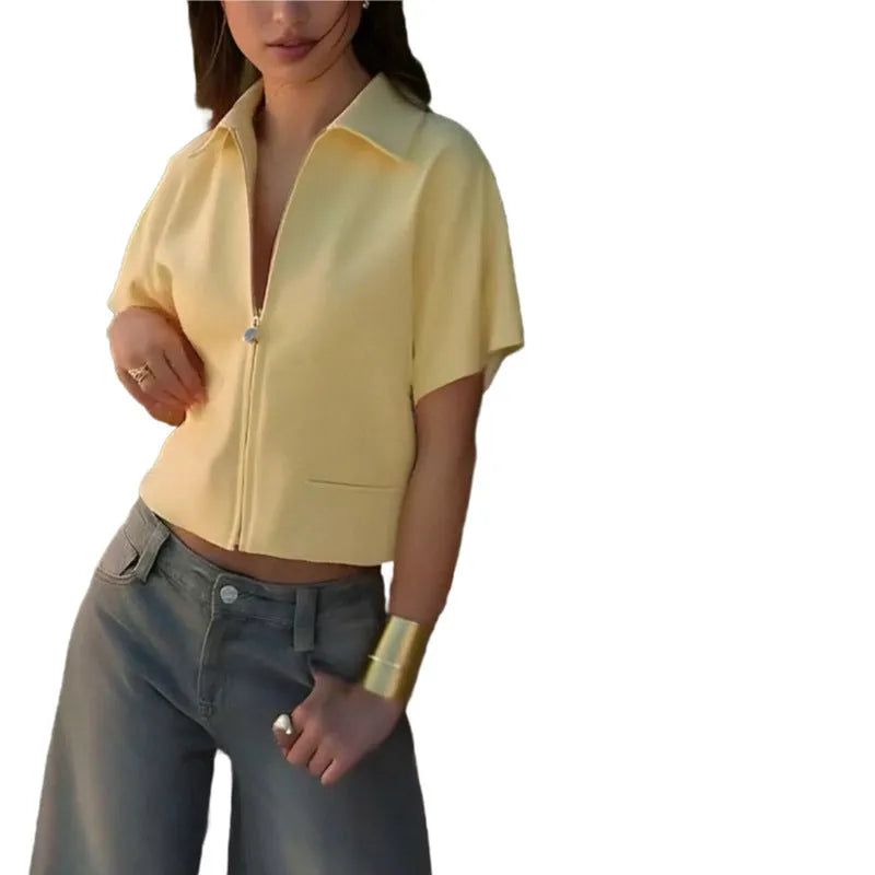 Damascus pattern casual polyester top in loose fit with short sleeves