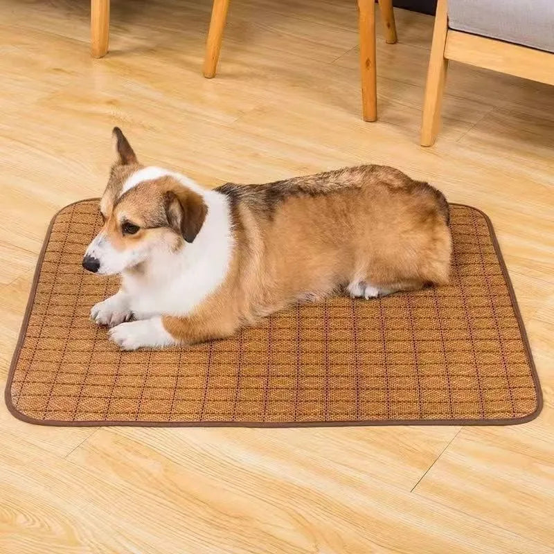 Brown rattan cooling mat for dogs in various sizes for summer use