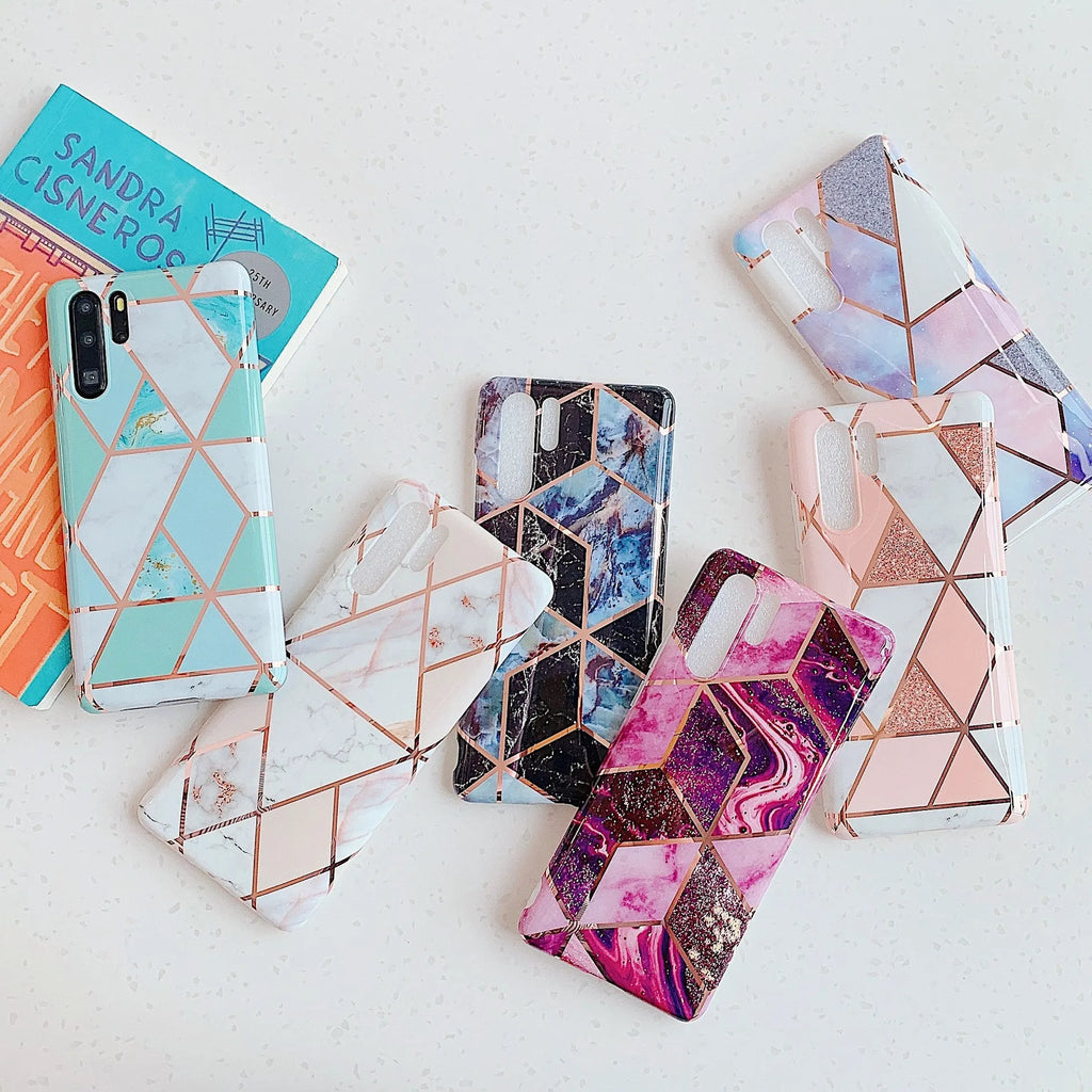 Electroplated marble patterned TPU back cover case for Huawei and Samsung mobile phones
