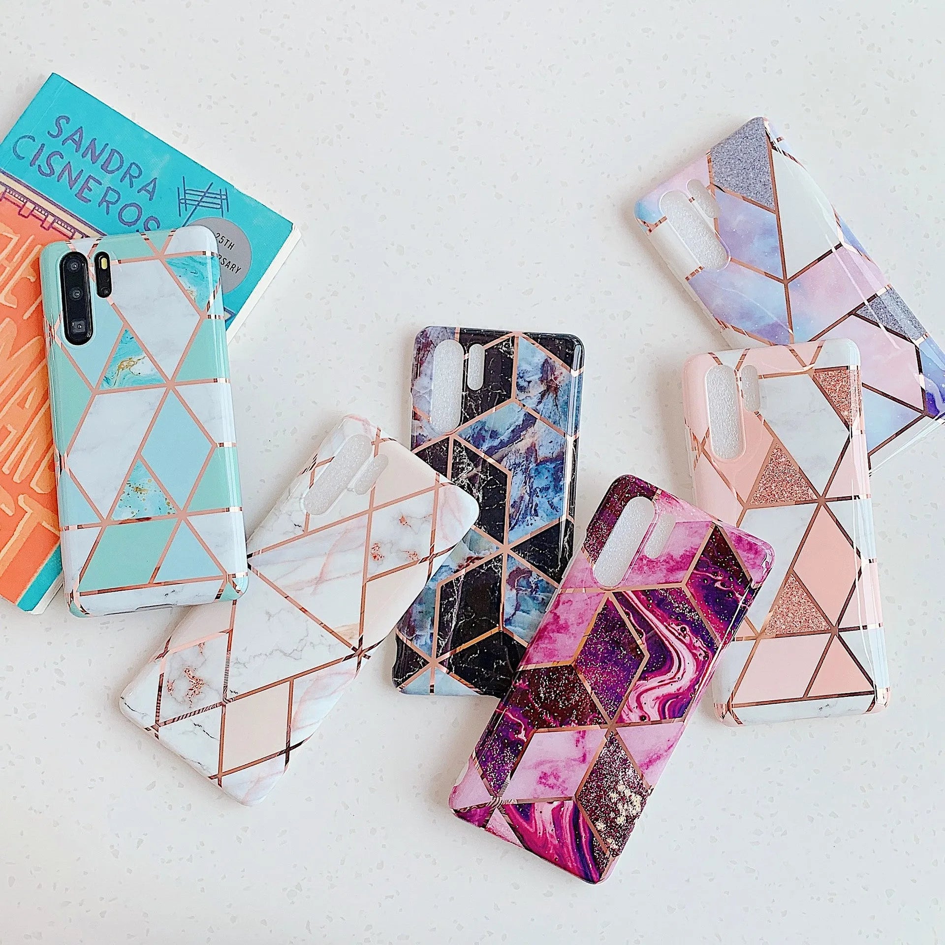 Electroplated marble patterned TPU back cover case for Huawei and Samsung mobile phones