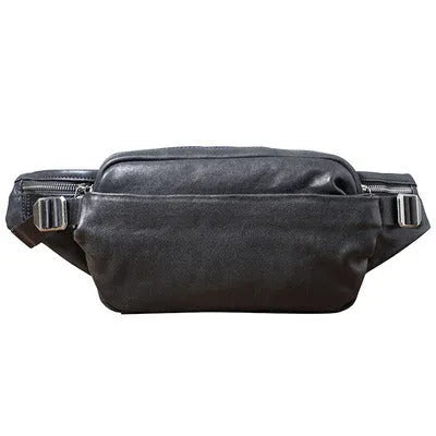 Men's small black head layer cowhide cross-body backpack with zip closure and single shoulder strap