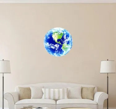 Glow in the dark 3D planet Earth wall sticker showing luminous effect in a dark room