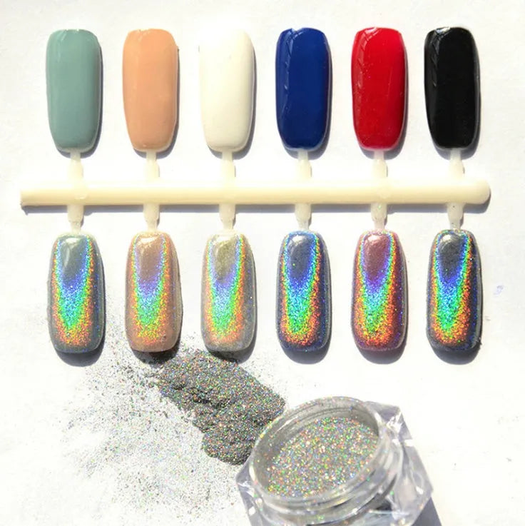 Container of silver nail rainbow powder laser mirror powder for chrome effect manicure