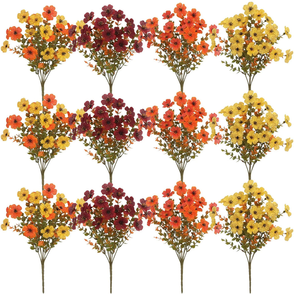 Plastic silk artificial flower bouquet in autumn colours for wedding and home decoration