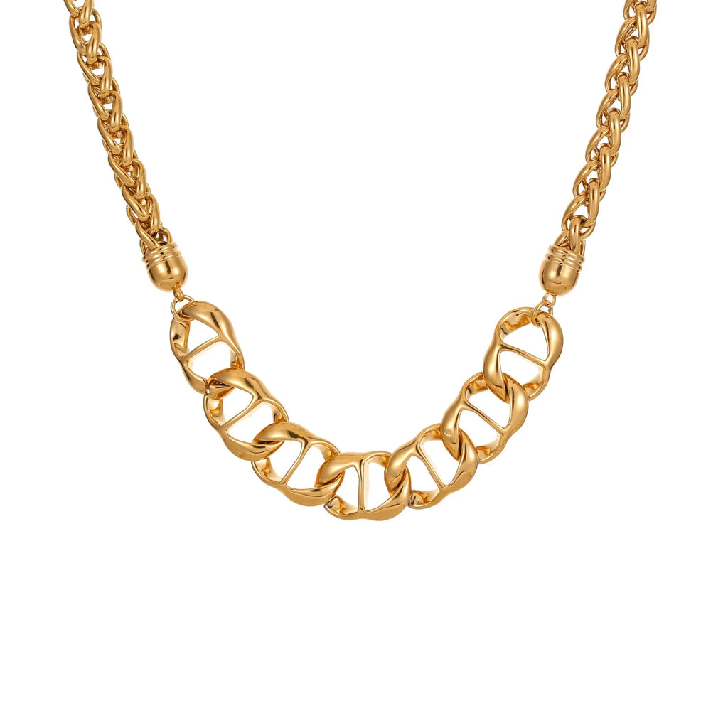 Stainless steel women's necklace with geometric pendant and gold plating