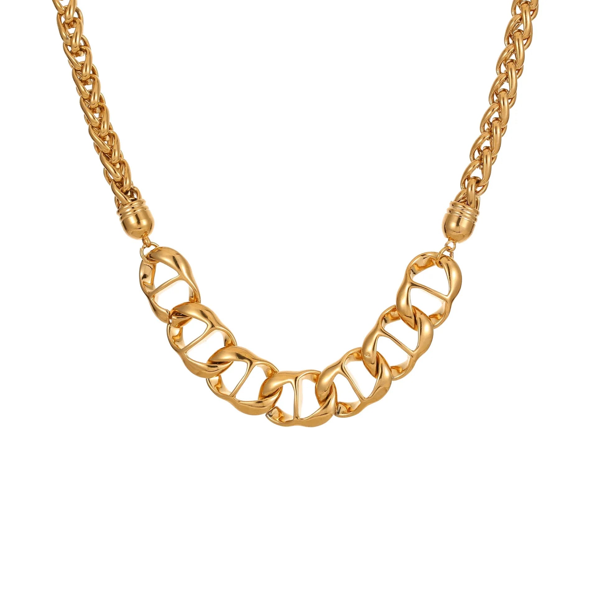 Stainless steel women's necklace with geometric pendant and gold plating