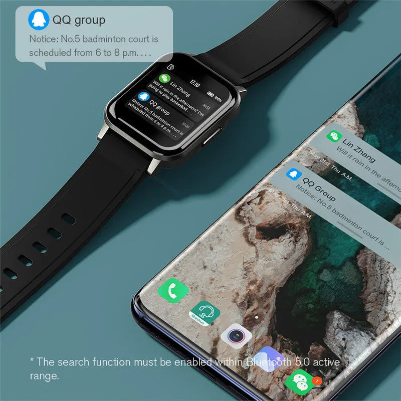 Black waterproof smart bracelet with a 1.4 inch screen on a silicone wrist strap.