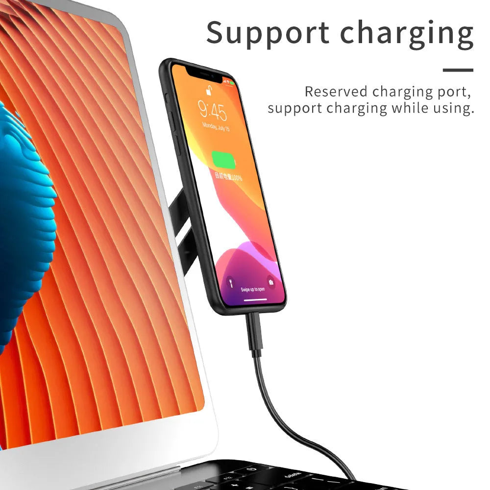 Silver aluminium alloy screen support holder for laptop side mount connecting a tablet and phone