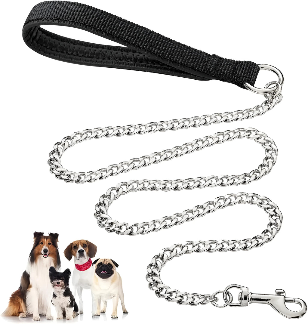 Heavy duty metal dog leash with soft padded handle in black colour, suitable for large medium size dogs