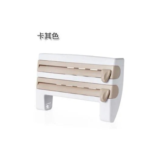 4-in-1 wall-mounted ABS kitchen roll holder dispenser for cling film, foil, tissue and paper towels, 39x10x24cm, in white