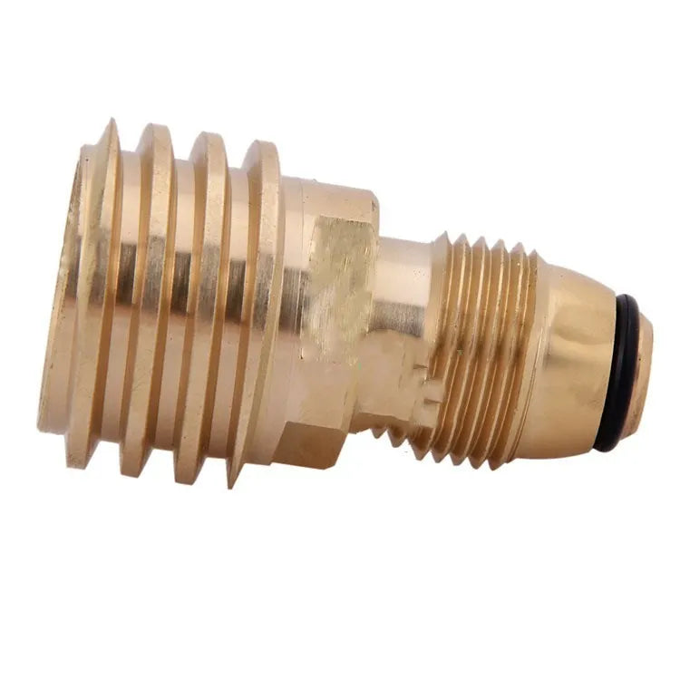 Gold-coloured brass gas brazier adapter with 7mm diameter and internal threads