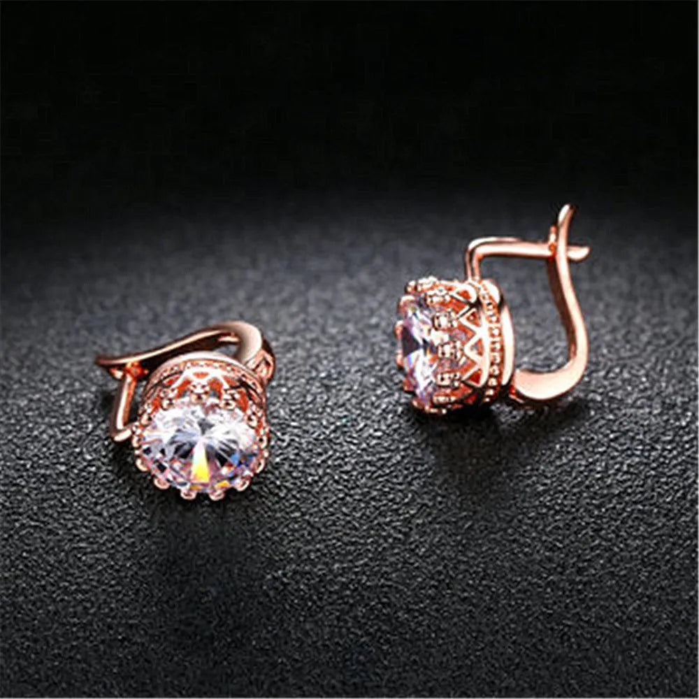 Korean retro style crown ear clip earrings for women in rose gold and white gold colour finishes.